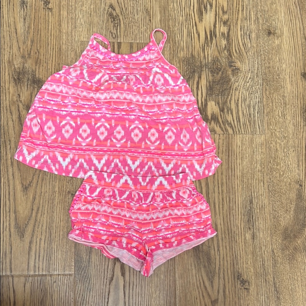 Pink Patterned Kids Shorts Set